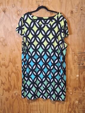 R&K Dress Women's Size 3X Retro Geometric Pattern Colorful 60s Knee Length